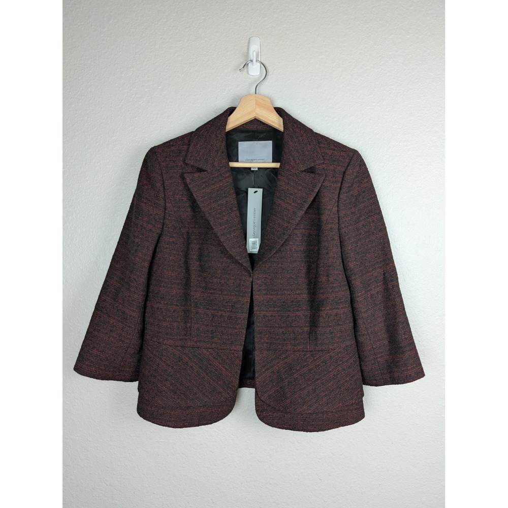 Classiques Entier Blazer Womens Medium Burgundy Black Tweed Wool Blend Lined
